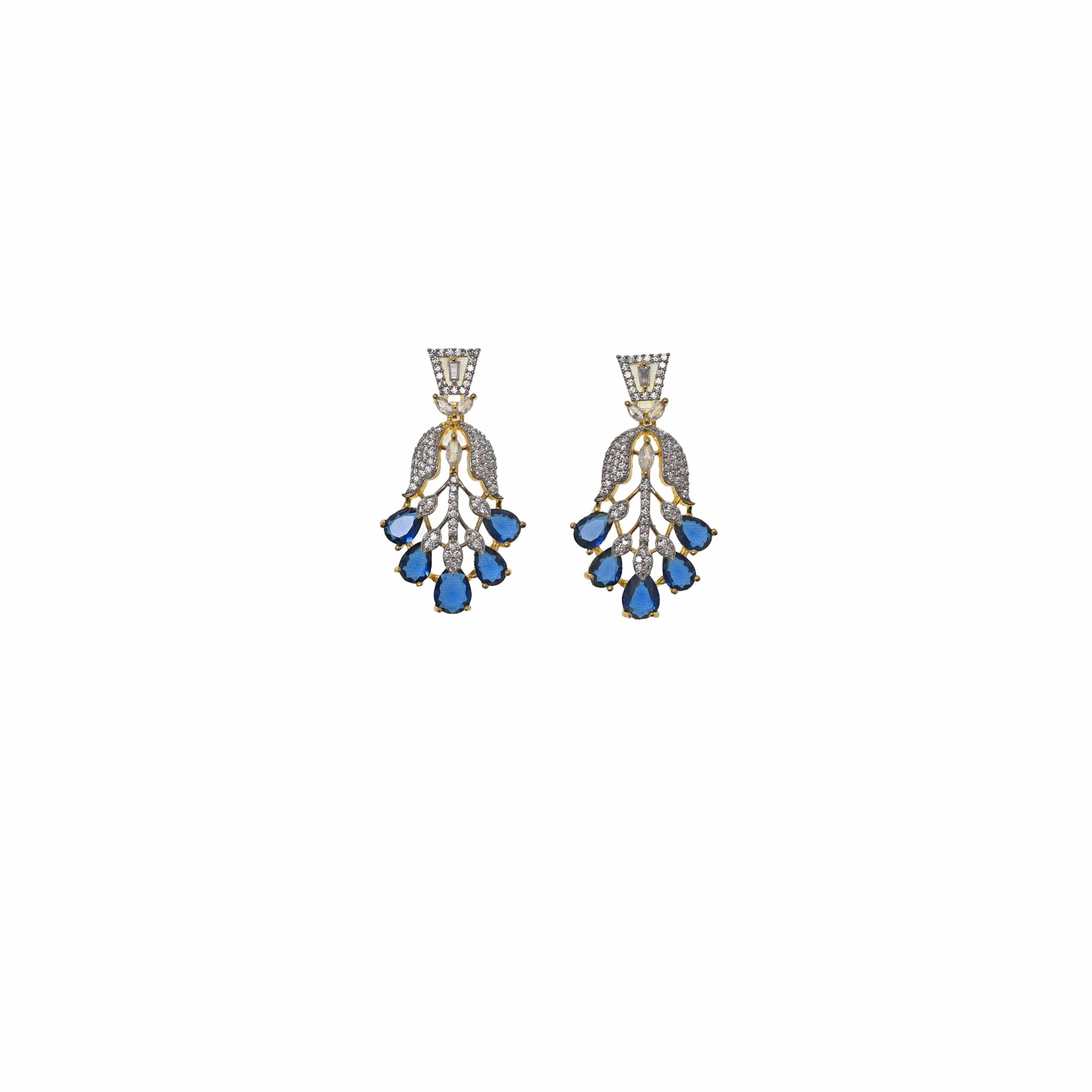 Ziyan Gold Plated Crystal Steel Blue American Diamond Hoops