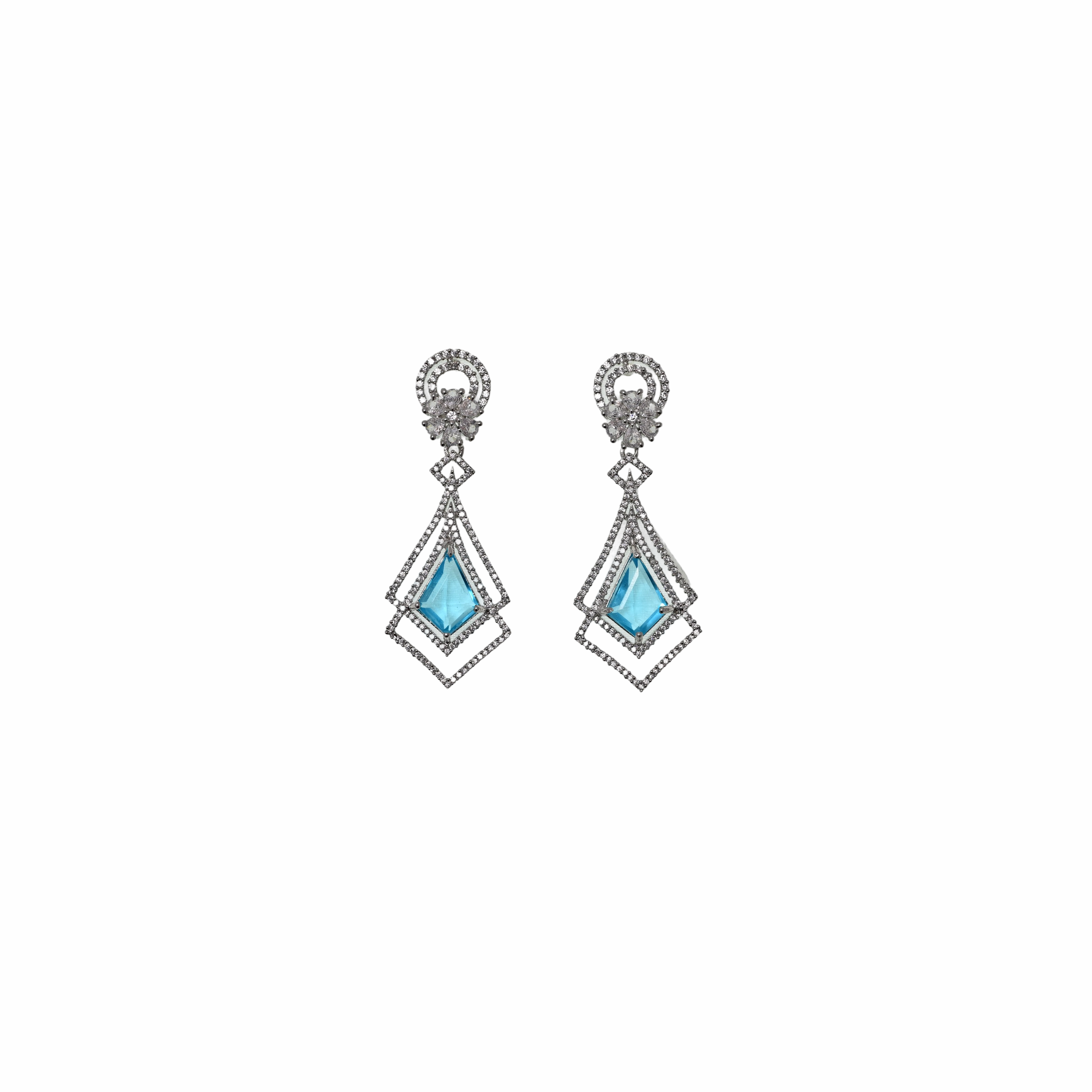 Ziyan Celestial Blue Colored American Diamond Hoops