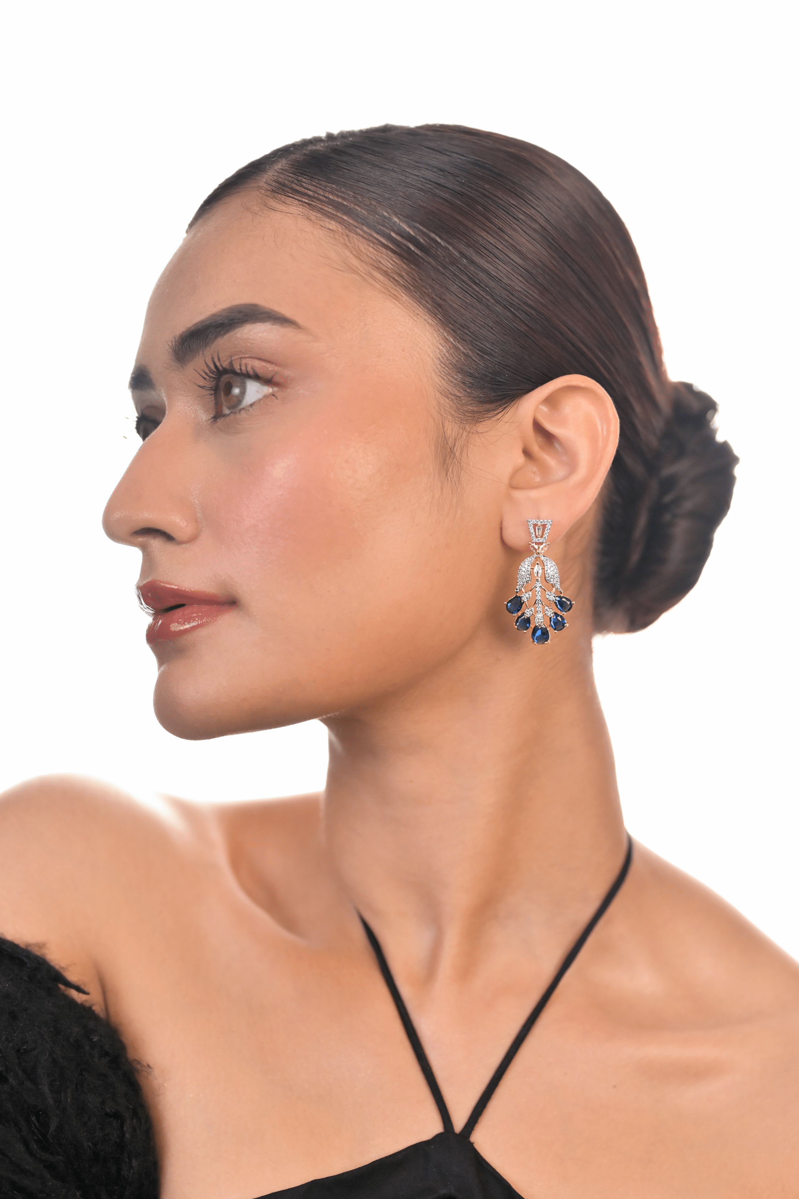 Ziyan Gold Plated Crystal Steel Blue American Diamond Hoops