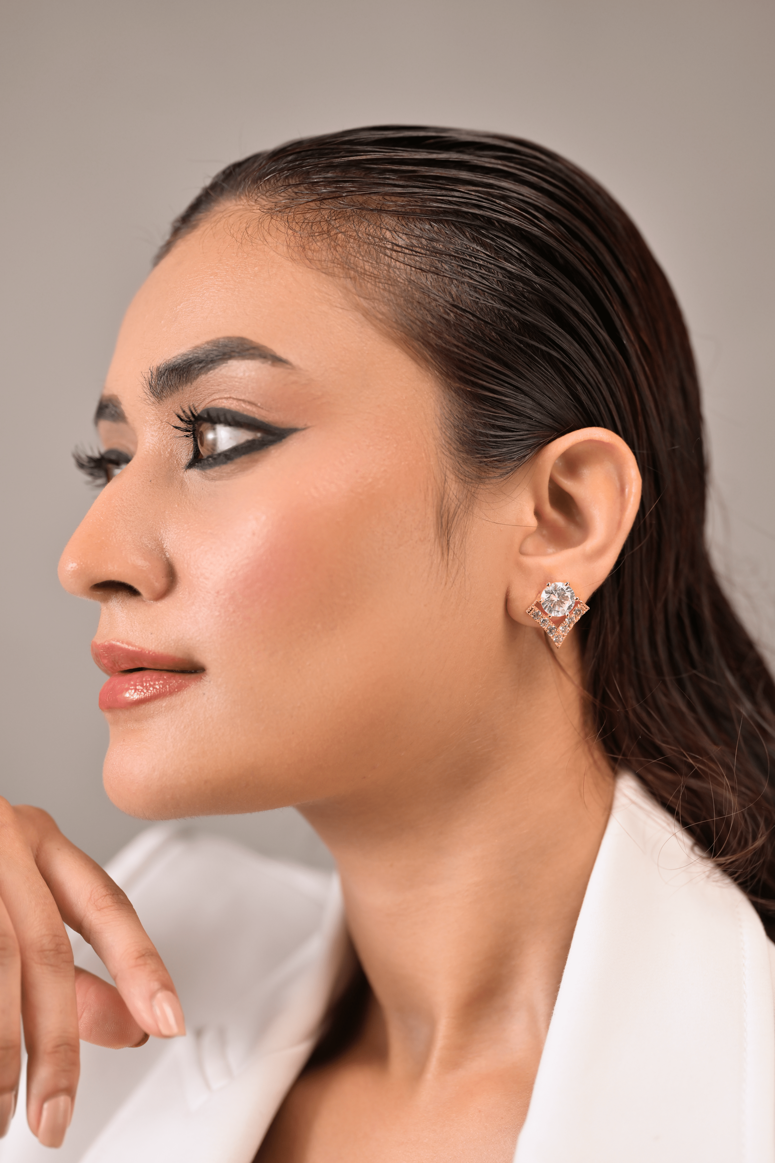 Ziyan Crystal Gold Plated American Diamond Stud