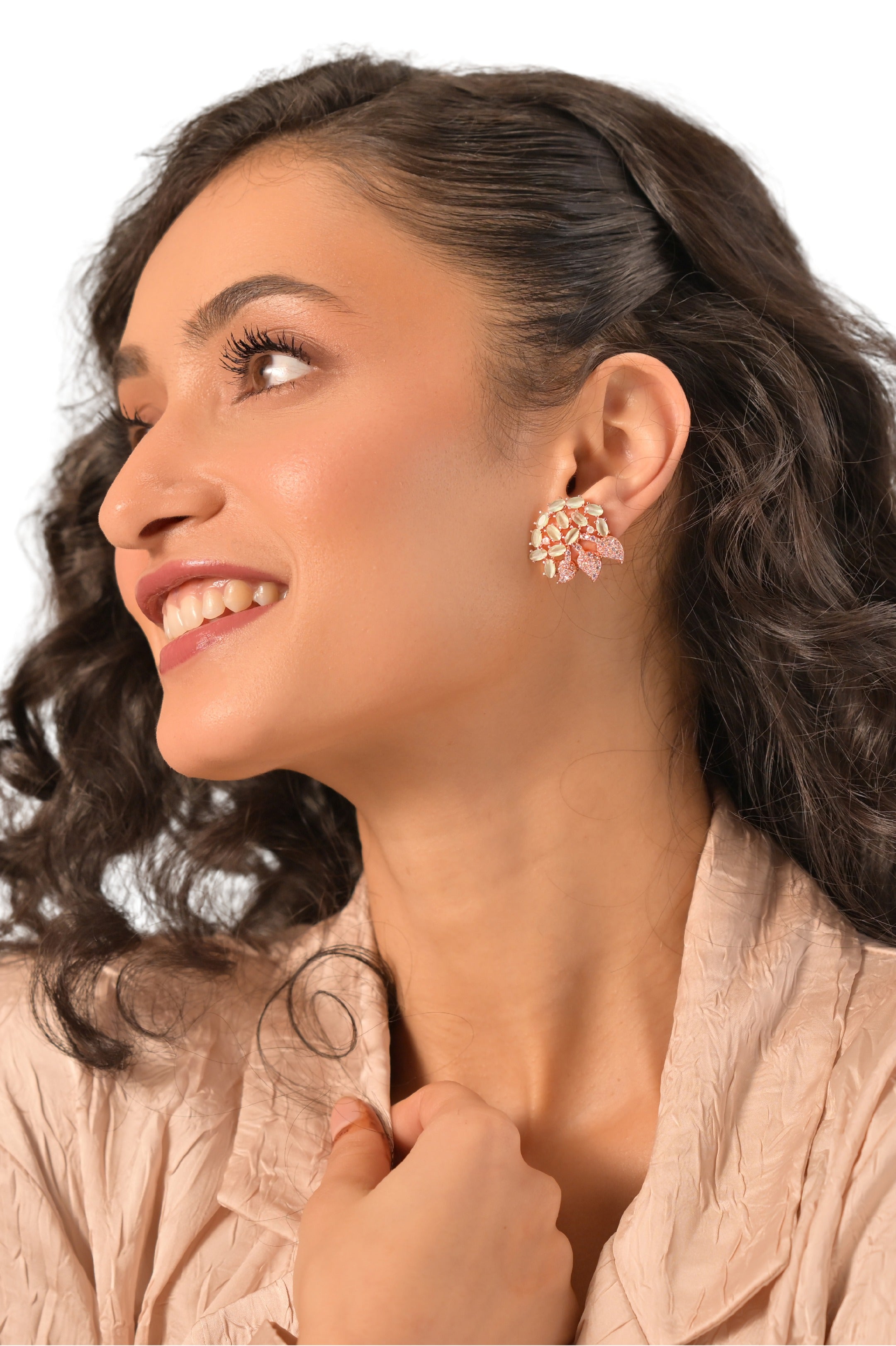 Ziyan Bronze Plated Timberwolf Crystal American Diamond Studs