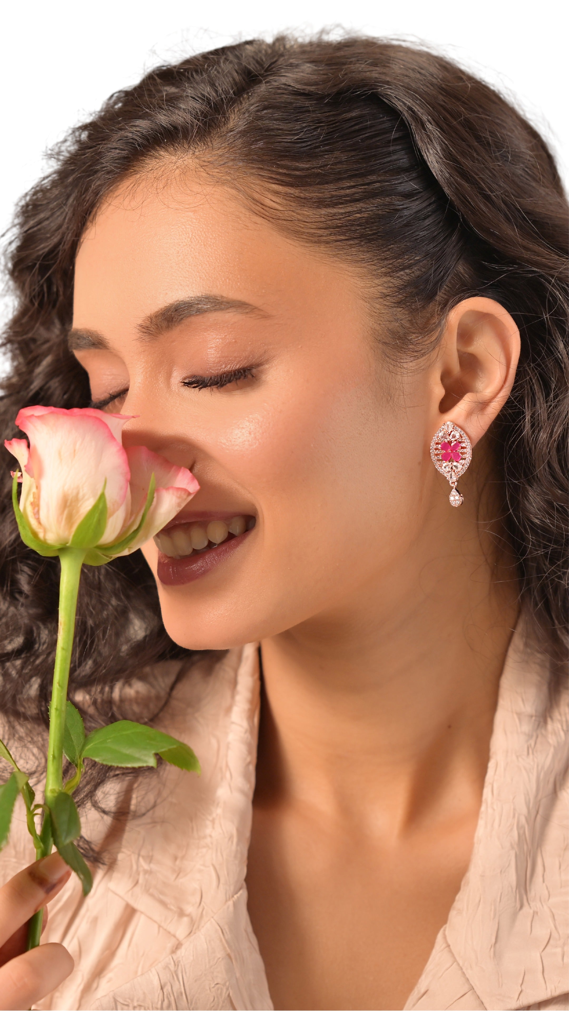 Ziyan Mist Gold plated Lilac crystal  american diamond stud
