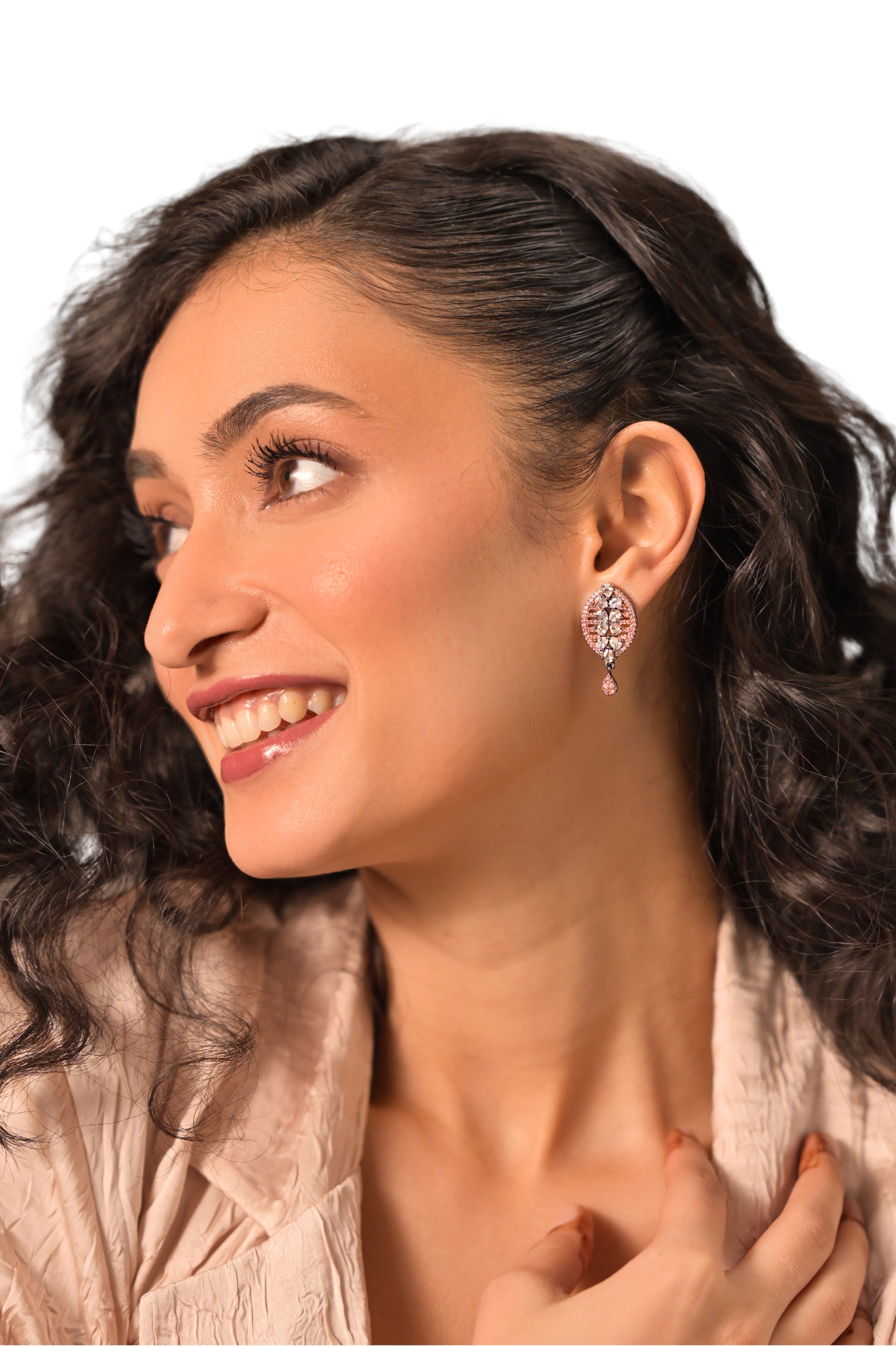 Ziyan Mist Gold Crystal Plated American Diamond Stud