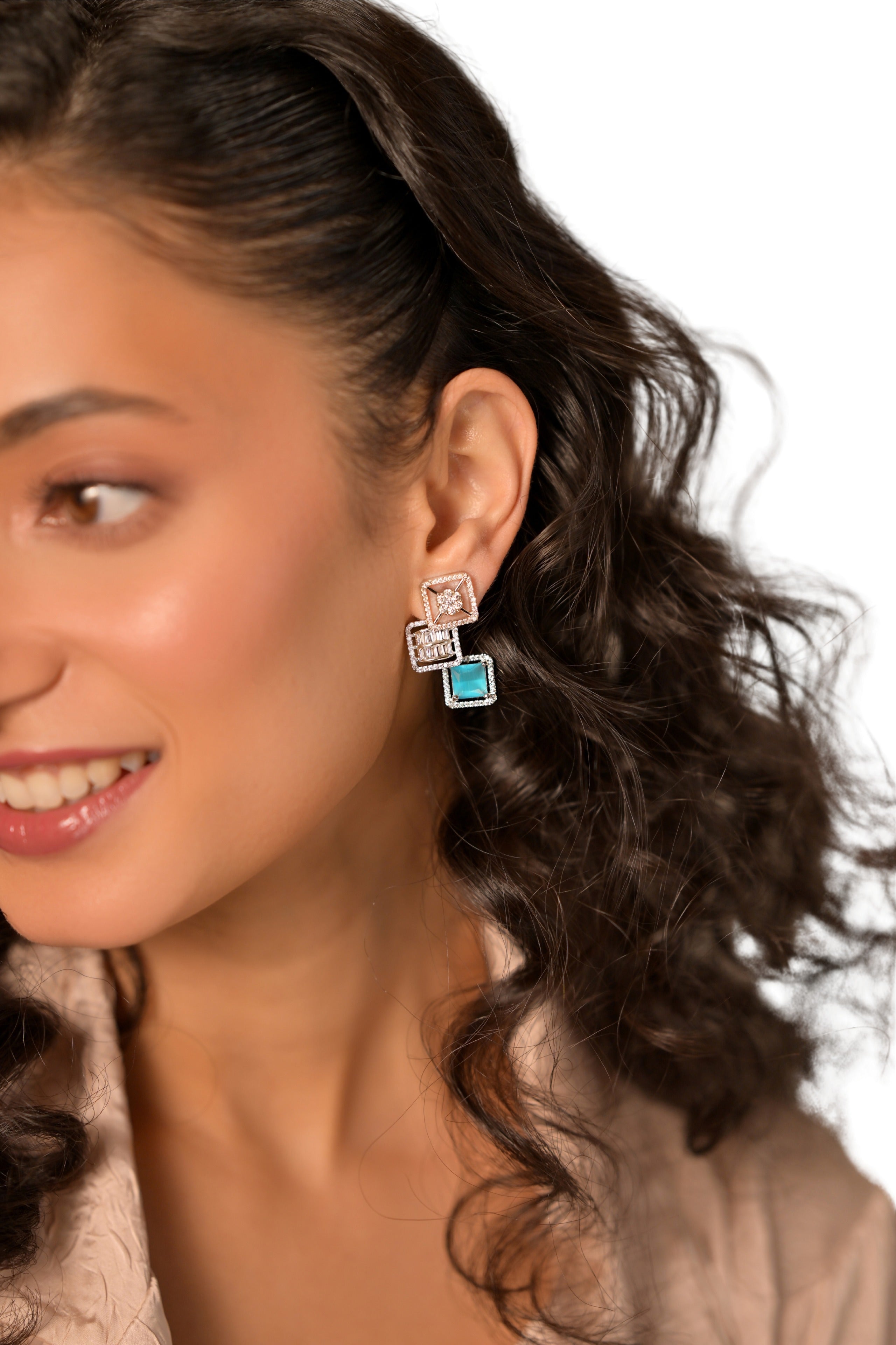 Ziyan Sky Blue Crystal American Diamond Stud