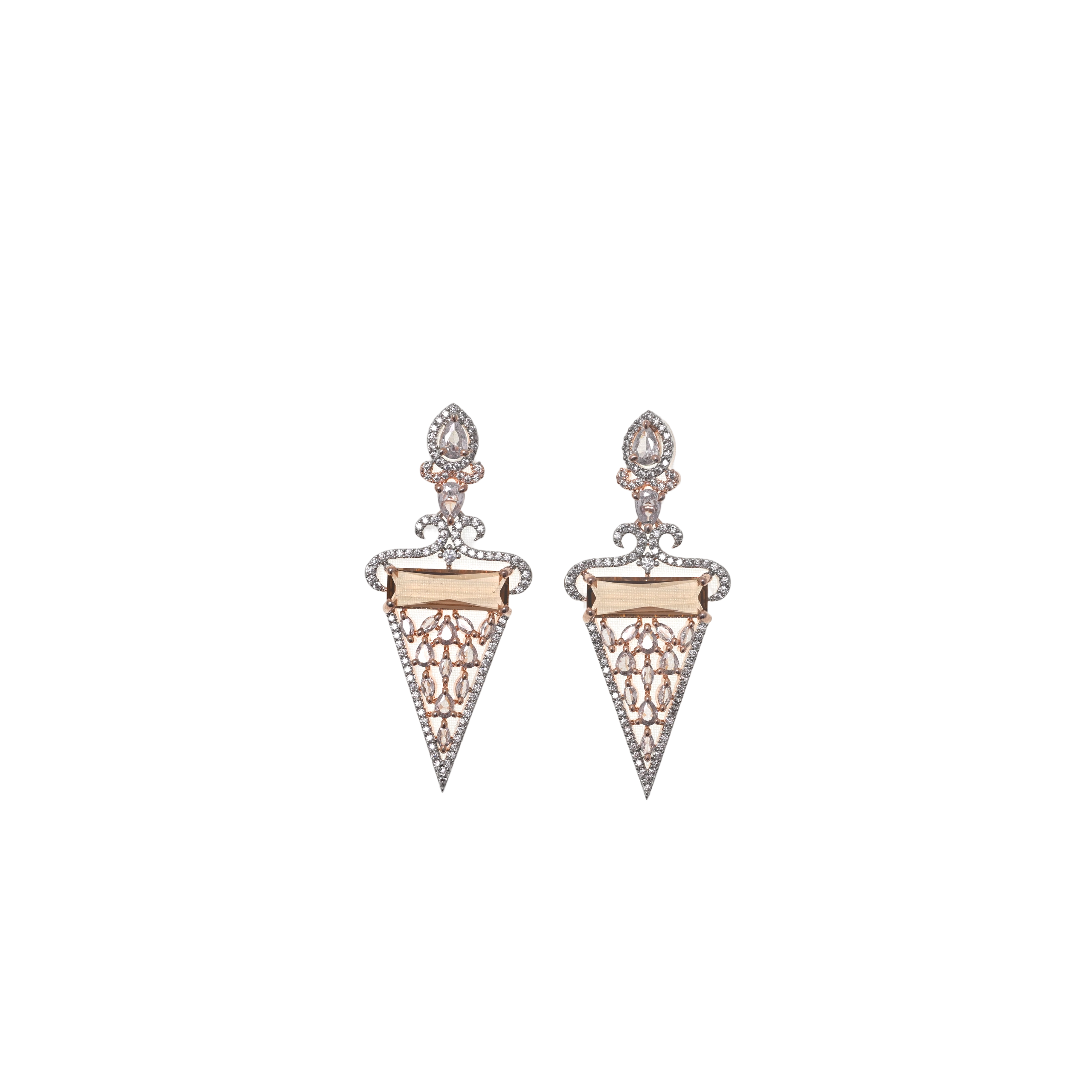 Ziyan Bronze Plated Rectangular Shape Brown American Diamond Hoops