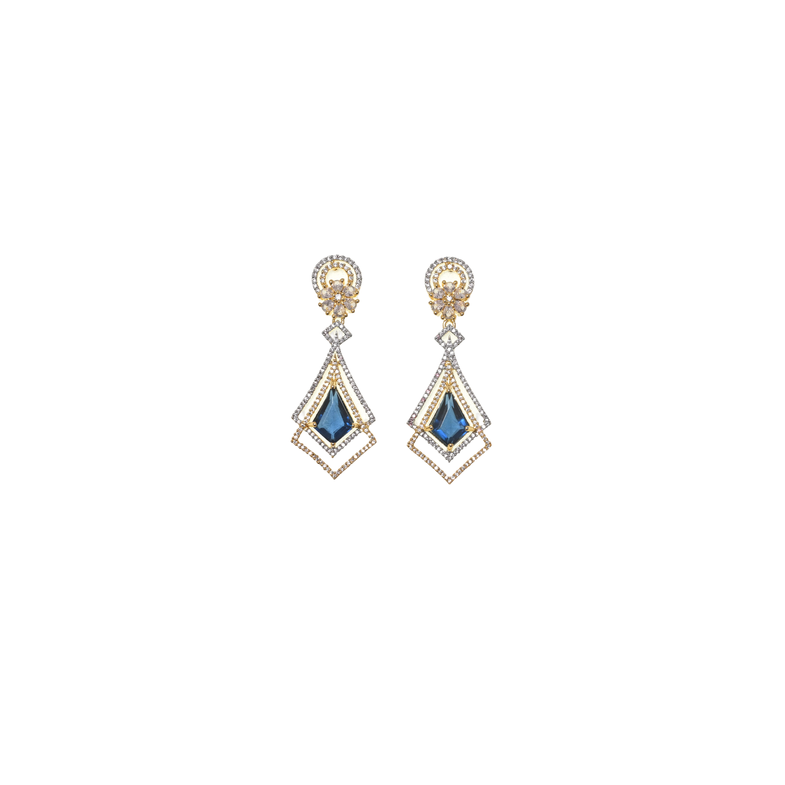 Ziyan Celestial Blue Colored American Diamond Hoops