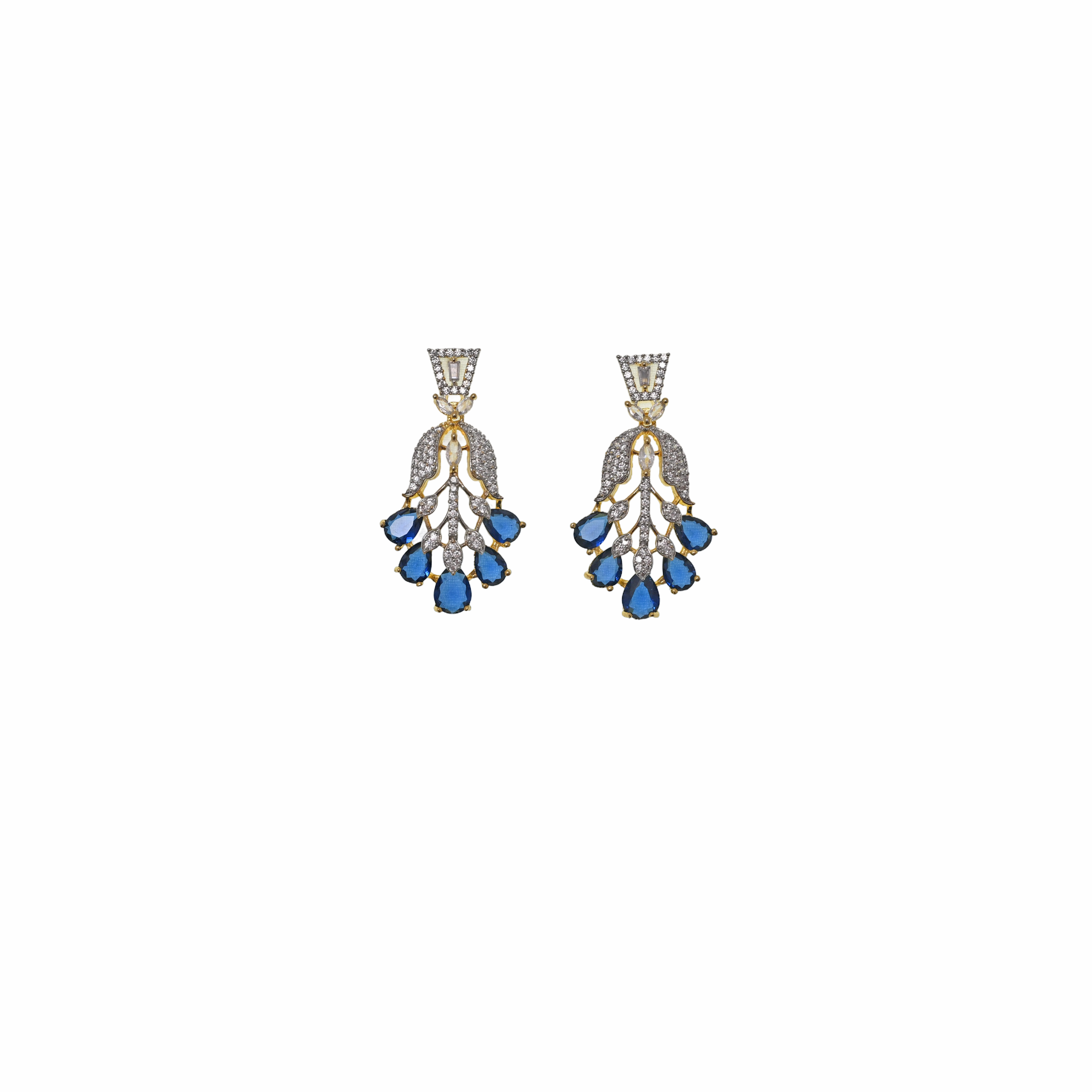Ziyan Gold Plated Crystal Steel Blue American Diamond Hoops