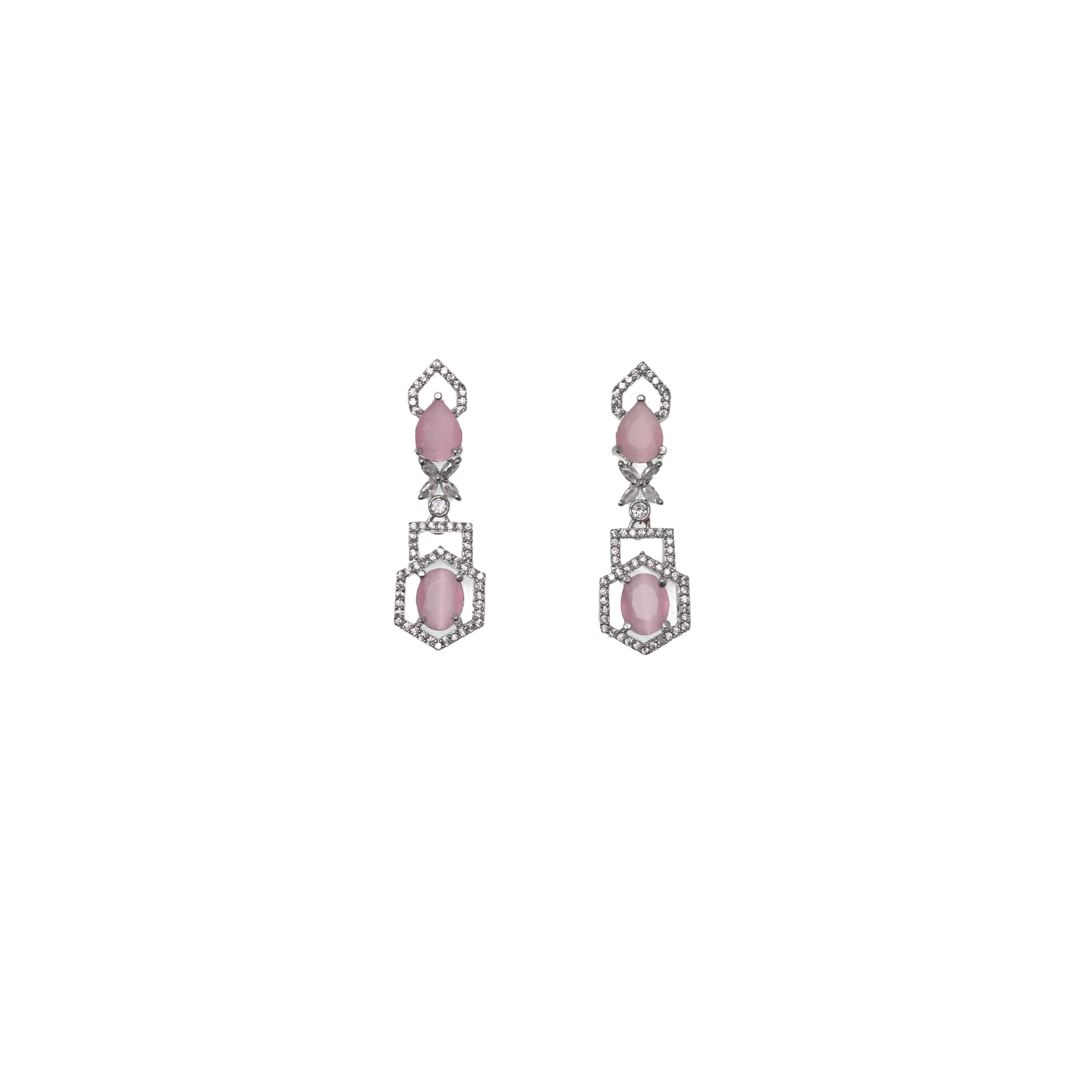 Ziyan Silver Plated Crystal Thistle Pink American Diamond Hoops