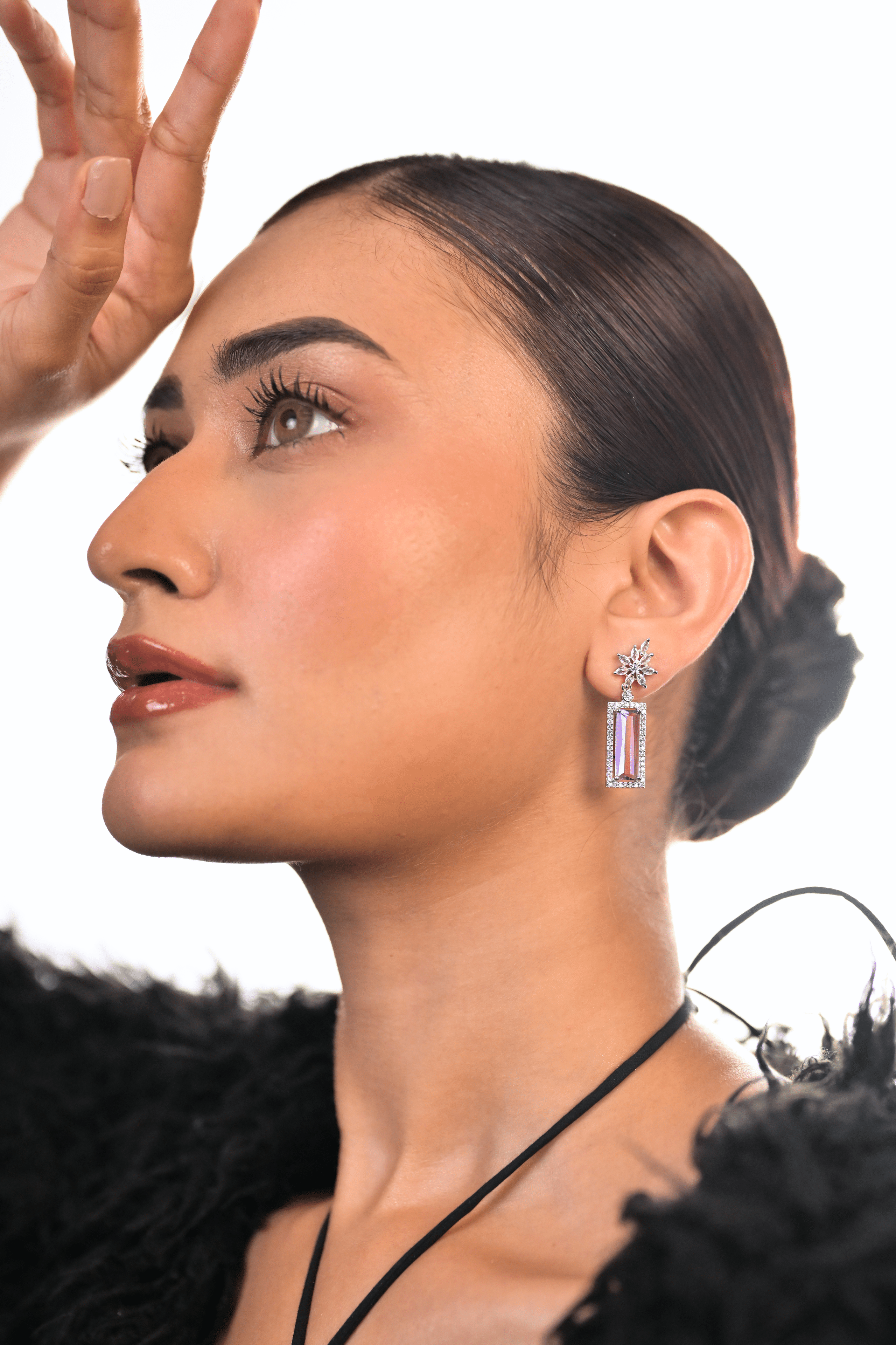 Ziyan Royal Violet Crystal American Diamond Mid Hoops
