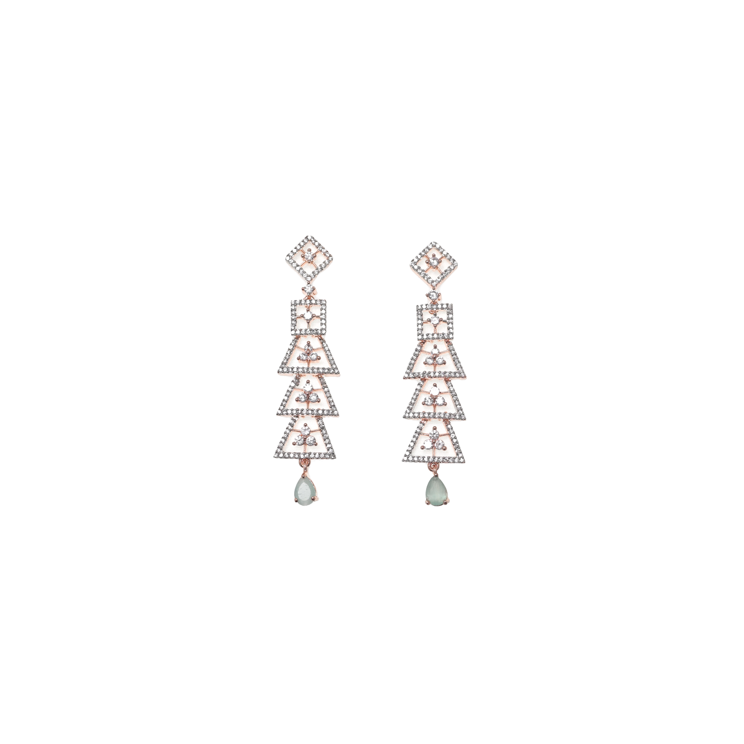 Ziyan Unique Viridian Green Colored American Diamond Mid Hoops