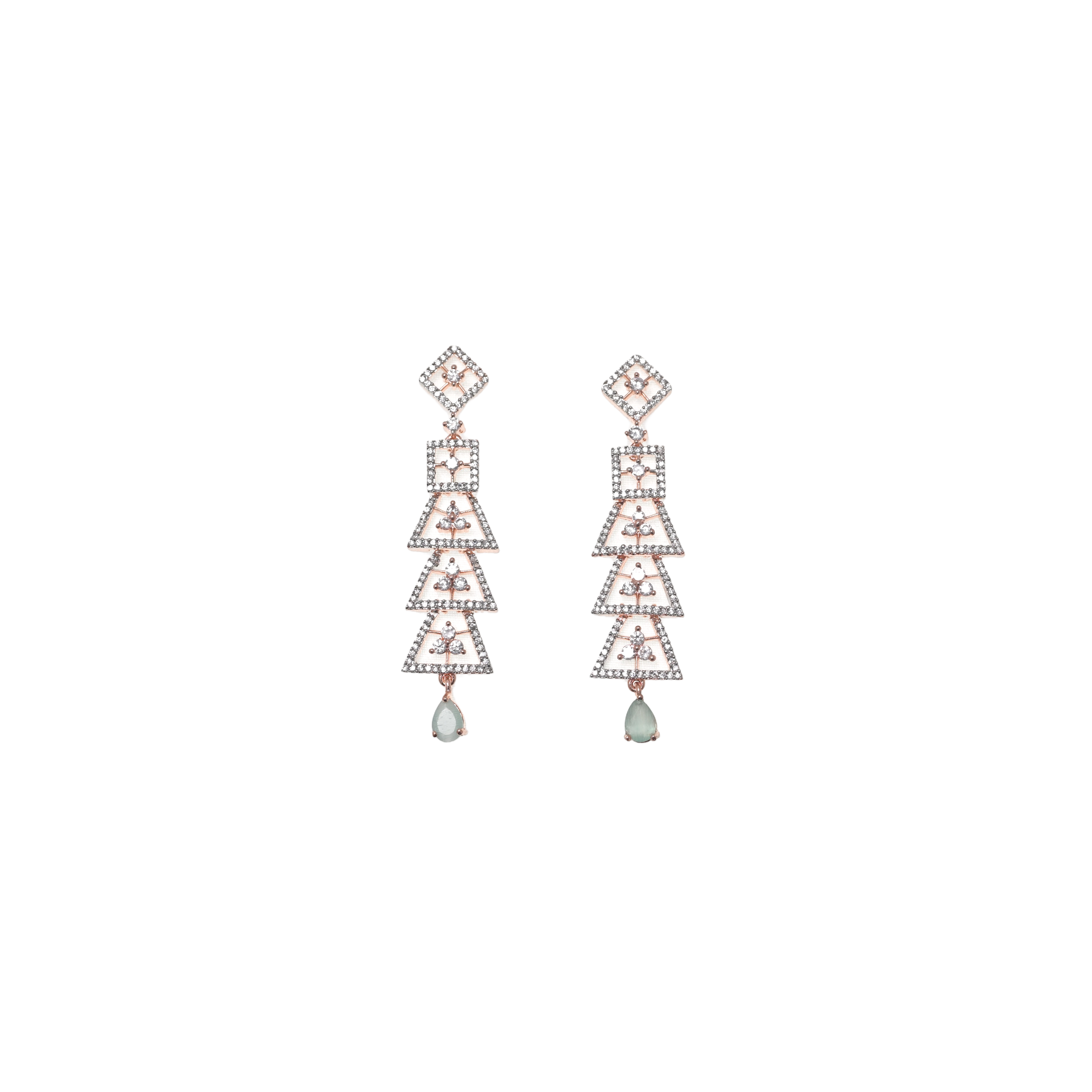 Ziyan Unique Viridian Green Colored American Diamond Mid Hoops